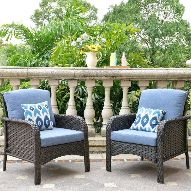 Gri Rattan Kot Mavisi Minderli Kollu Bahçe Sandalyesi 2li Set - 174921
