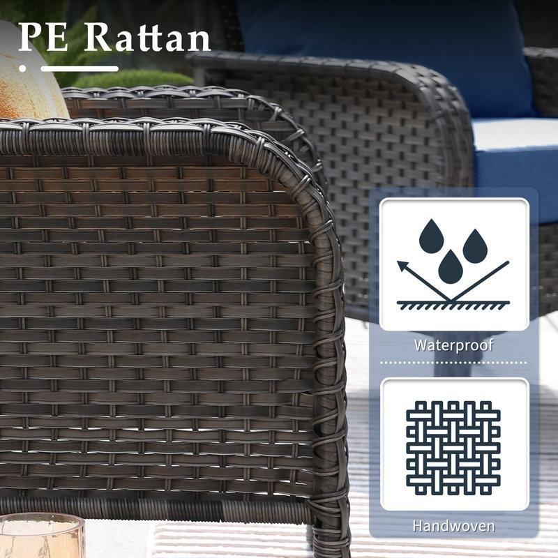 Gri Rattan Kot Mavisi Minderli Kollu Bahçe Sandalyesi 2li Set - 174921