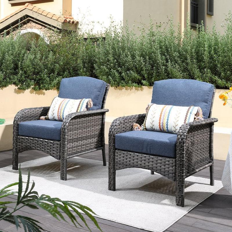Gri Rattan Kot Mavisi Minderli Kollu Bahçe Sandalyesi 2li Set - 174921