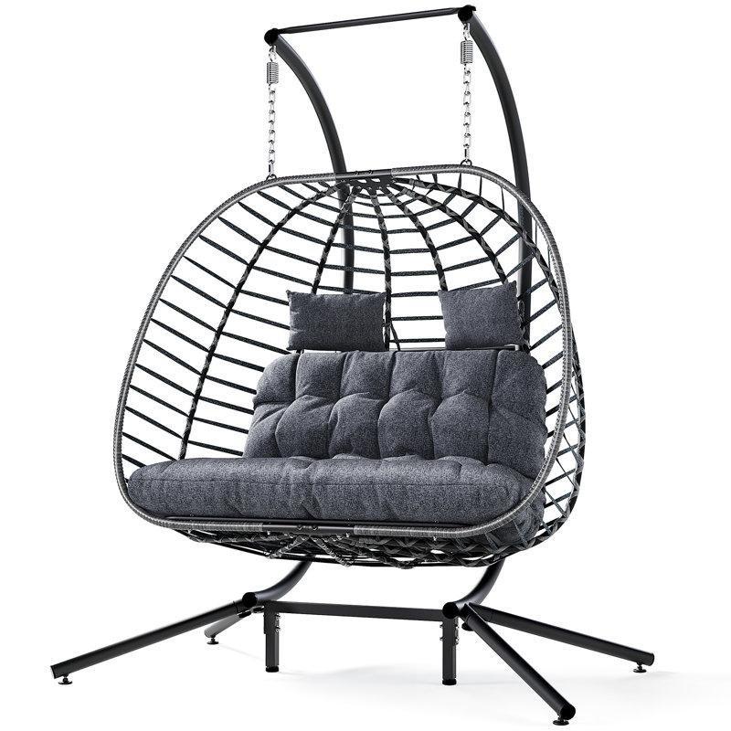 Gri Rattan Metal Ayaklı Çift Kişilik Balkon Salıncağı - 161 cm - 175176