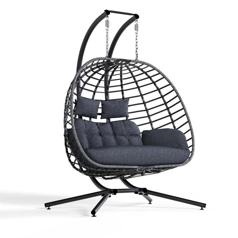 Gri Rattan Metal Ayaklı Çift Kişilik Balkon Salıncağı - 161 cm - 175176