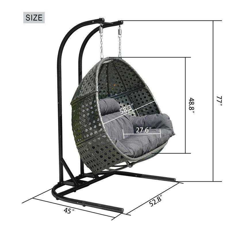Gri Rattan Metal Ayaklı Çift Kişilik Minderli Balkon Salıncağı - 173987
