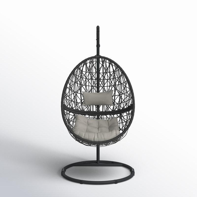 Gri Rattan Metal Ayaklı Minderli Tek Kişilik Balkon Salıncağı - 175120
