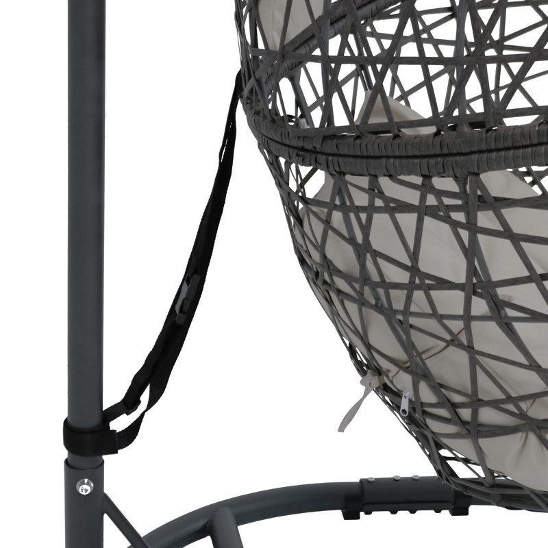 Gri Rattan Metal Ayaklı Minderli Tek Kişilik Balkon Salıncağı - 175120