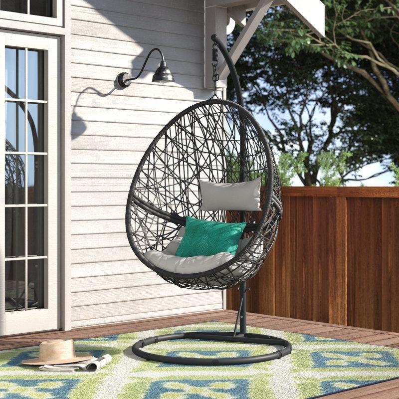Gri Rattan Metal Ayaklı Minderli Tek Kişilik Balkon Salıncağı - 175120