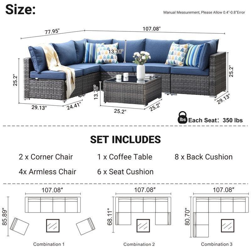 Gri Rattan Metal İskeletli Modüler 6 Kişilik L Köşe Bahçe Takımı - 280x195 cm - 210016