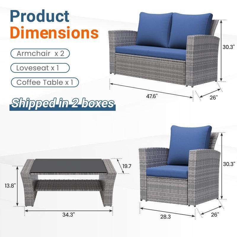 Gri Rattan Metal Minderli 4 Parça Bahçe Takımı - 212649