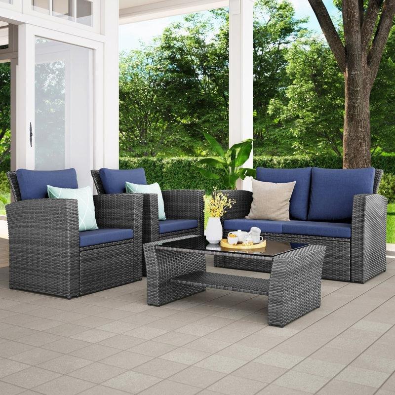 Gri Rattan Metal Minderli 4 Parça Bahçe Takımı - 212649