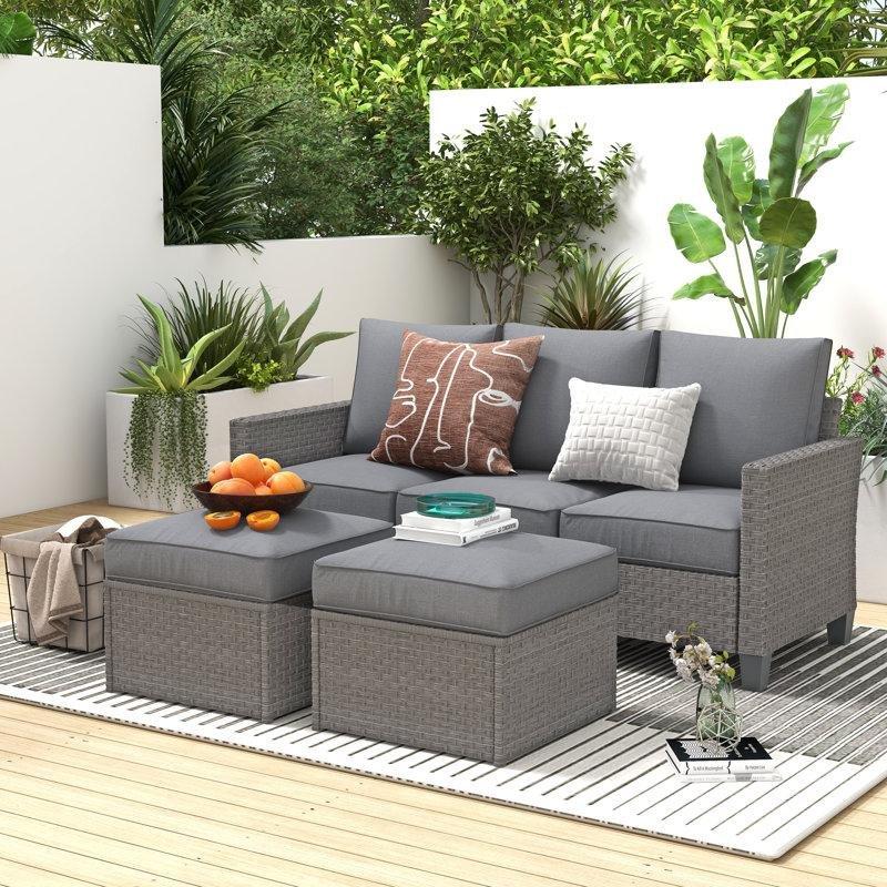 Gri Rattan Minderli 3 Parça Bahçe Takımı - 180 cm - 209154