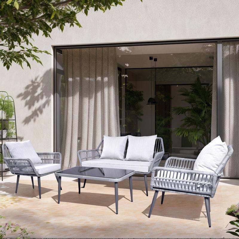 Gri Rattan Minderli 4 Kişilik Bahçe Takımı - 211045
