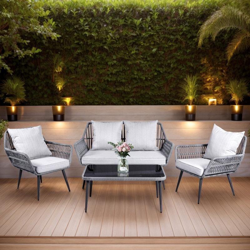 Gri Rattan Minderli 4 Kişilik Bahçe Takımı - 211045