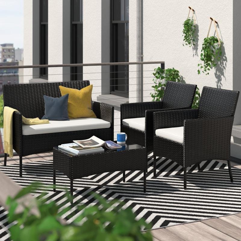 Gri Rattan Minderli 4 Kişilik Cam Tablalı Bahçe Takımı - 209735