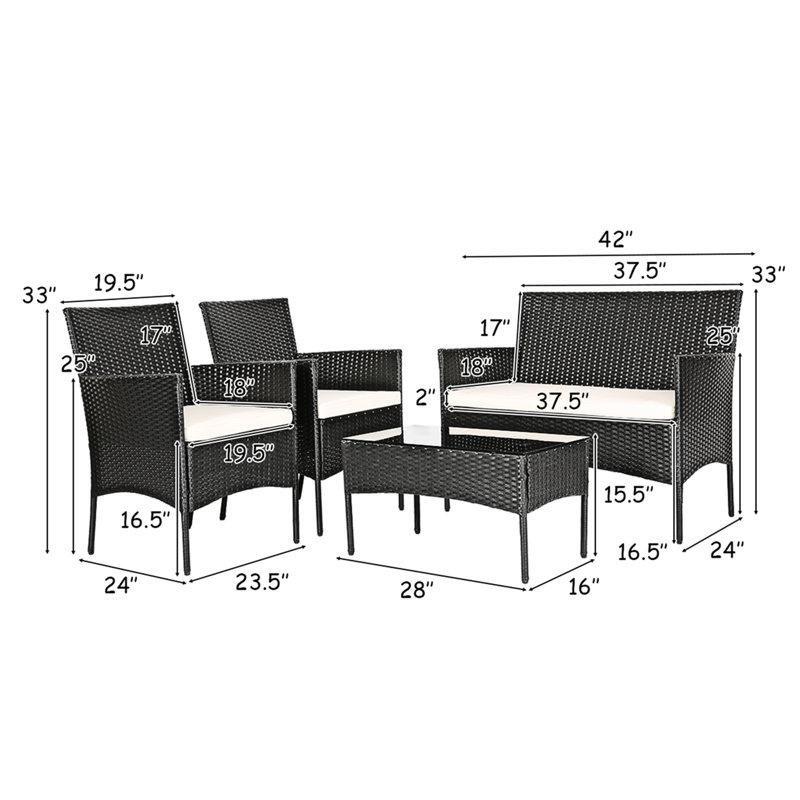 Gri Rattan Minderli 4 Kişilik Cam Tablalı Bahçe Takımı - 209735