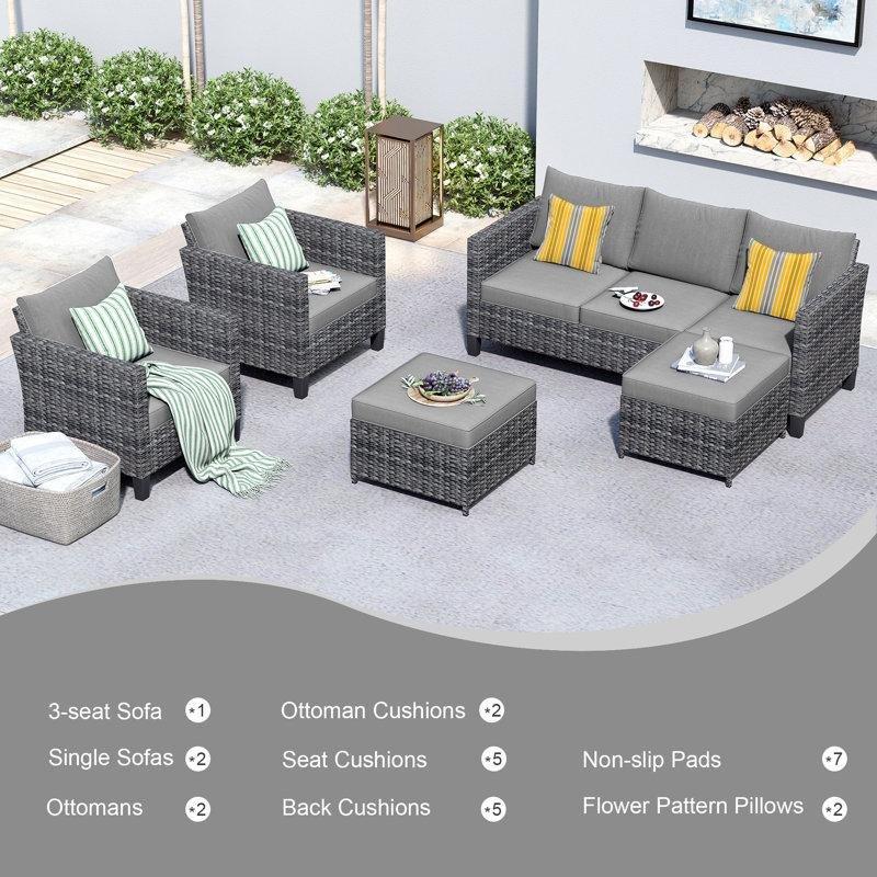 Gri Rattan Minderli 5 Kişilik El Örgüsü Bahçe Takımı - 209129
