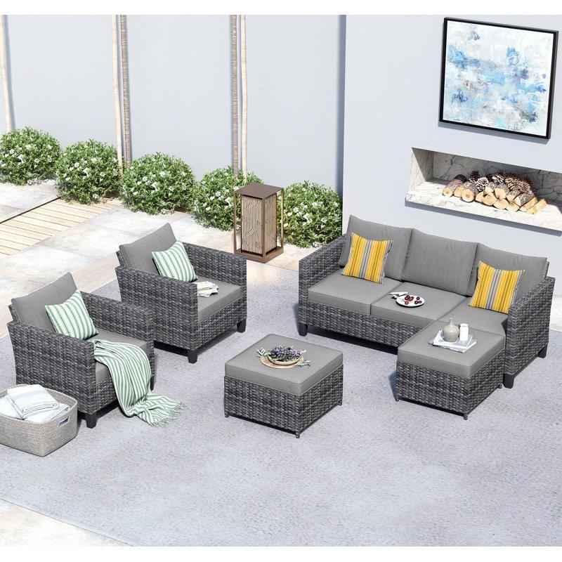 Gri Rattan Minderli 5 Kişilik El Örgüsü Bahçe Takımı - 209129