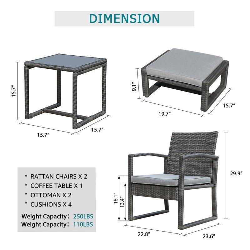 Gri Rattan Minderli 5 Parça 2 Kişilik Bahçe Takımı - 211191