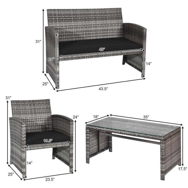 Gri Rattan Minderli Cam Tablalı Bahçe Takımı - 211301
