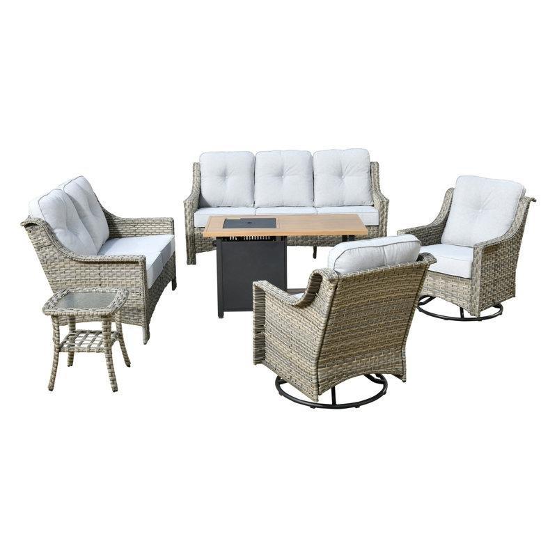 Gri Rattan Minderli Döner Sallanır Koltuklu 7 Kişilik Bahçe Takımı - 209179