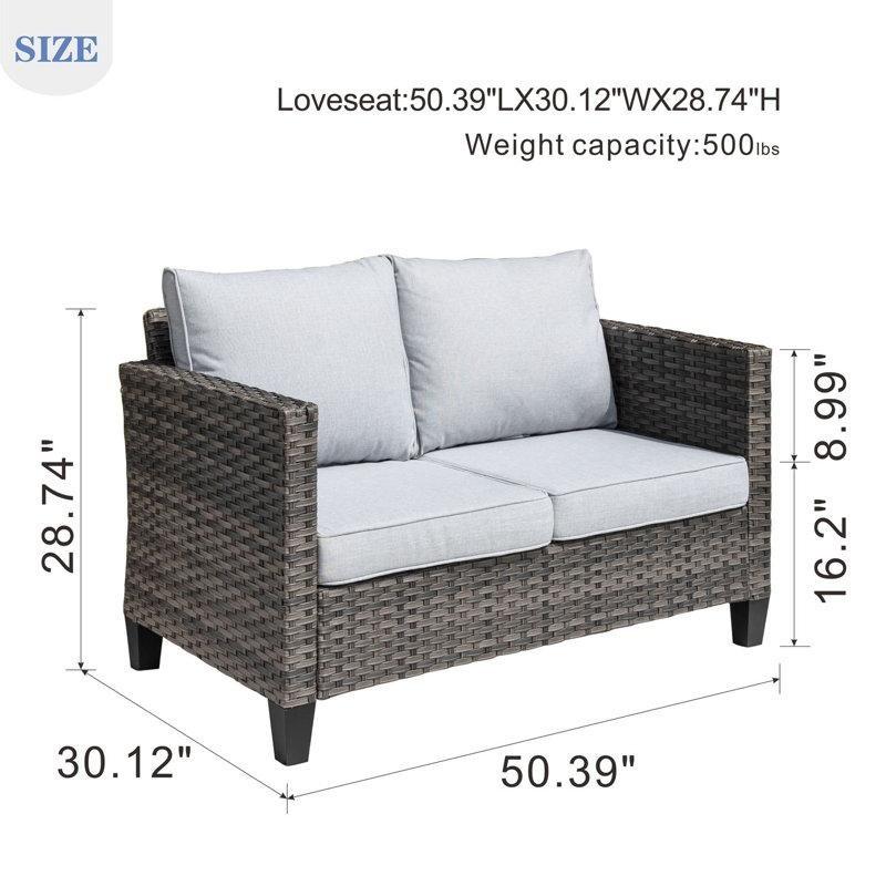 Gri Rattan Minderli İkili Koltuk - 128 cm - 207123