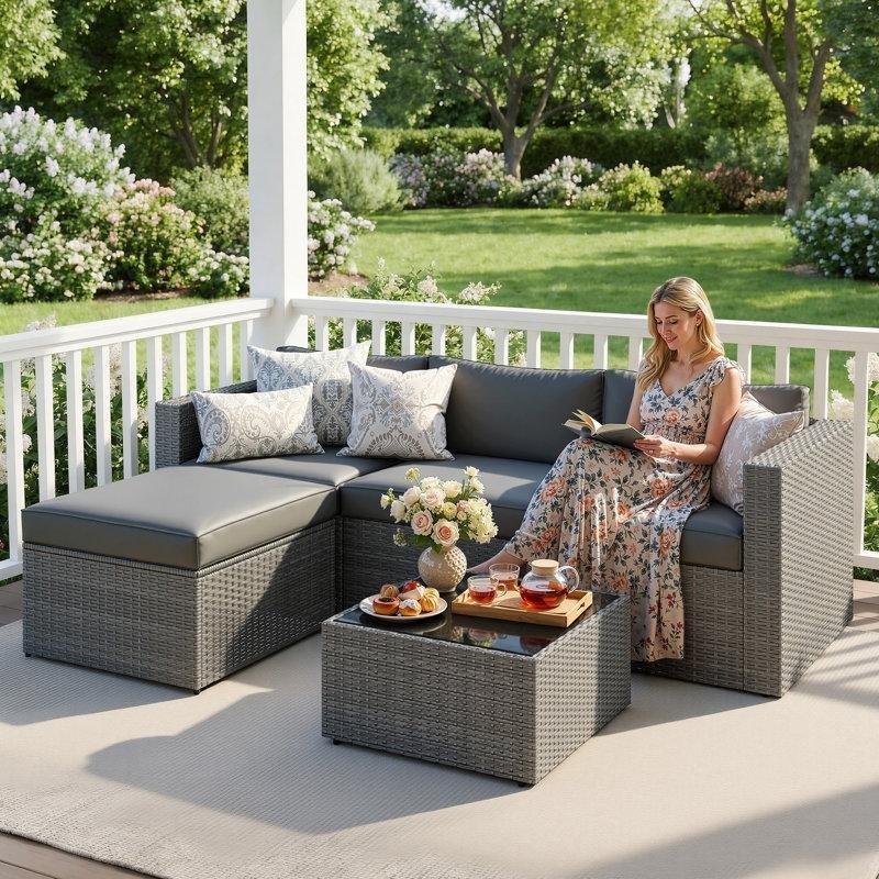 Gri Rattan Modüler 5 Parça Minderli Bahçe Takımı - 197 cm - 211214