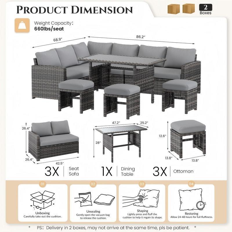 Gri Rattan Modüler 6 Kişilik Minderli Bahçe Takımı - 212448