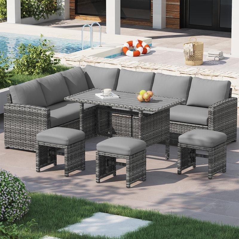 Gri Rattan Modüler 6 Kişilik Minderli Bahçe Takımı - 212448