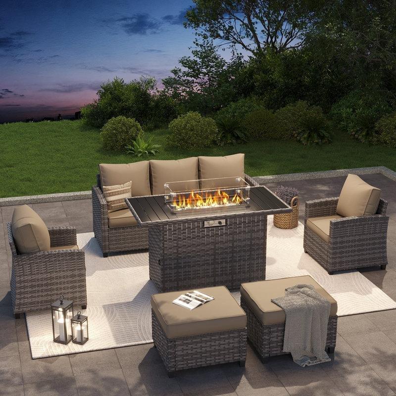 Gri Rattan Modüler Ateş Çukurlu 7 Kişilik Bahçe Takımı - 209643