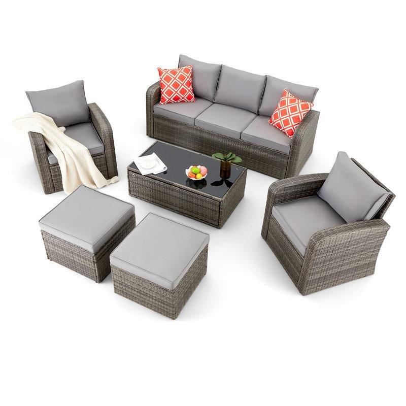 Gri Rattan Modüler Depolamalı 7 Kişilik Bahçe Takımı - 212818