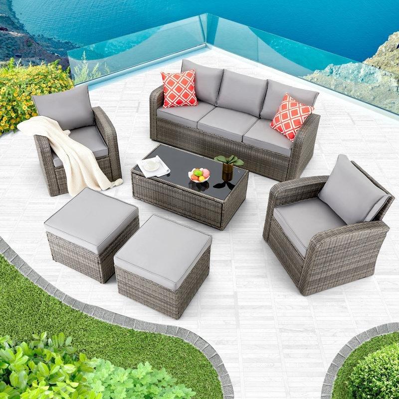 Gri Rattan Modüler Depolamalı 7 Kişilik Bahçe Takımı - 212818