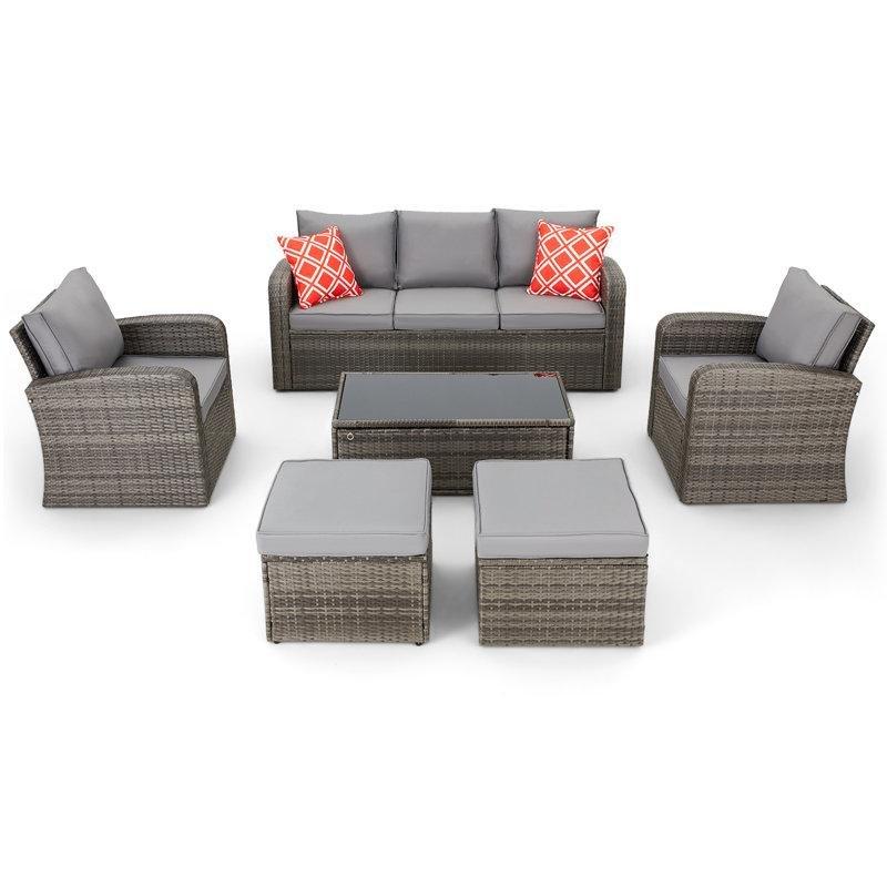 Gri Rattan Modüler Depolamalı 7 Kişilik Bahçe Takımı - 212818