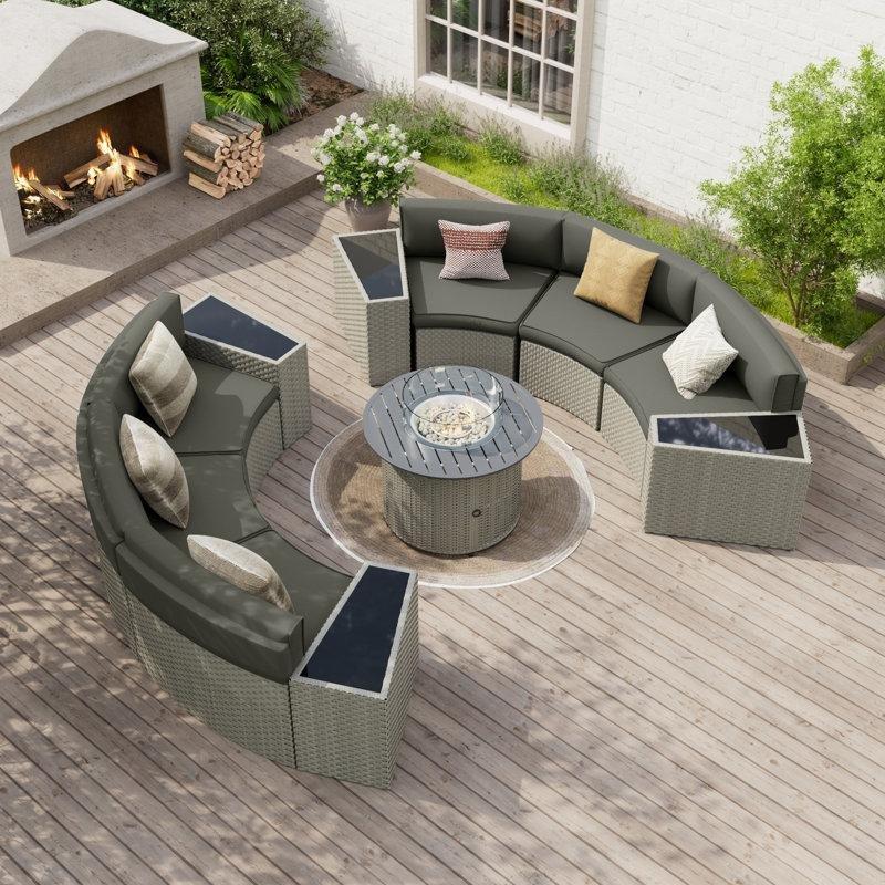 Gri Rattan Modüler Kavisli Ateş Çukurlu 6 Kişilik Bahçe Takımı - 211385