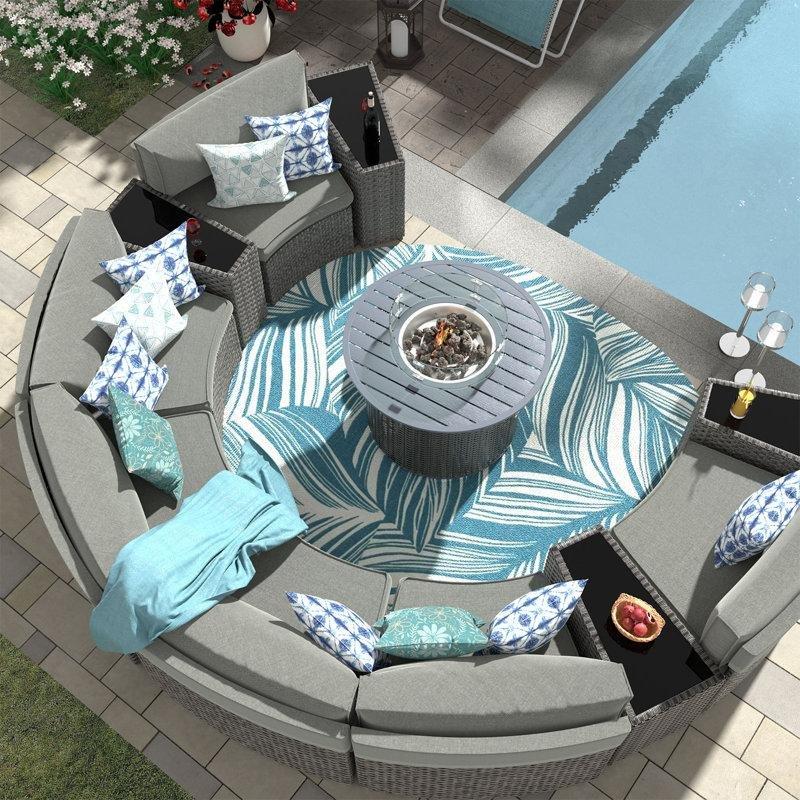 Gri Rattan Modüler Kavisli Ateş Çukurlu 6 Kişilik Bahçe Takımı - 211385