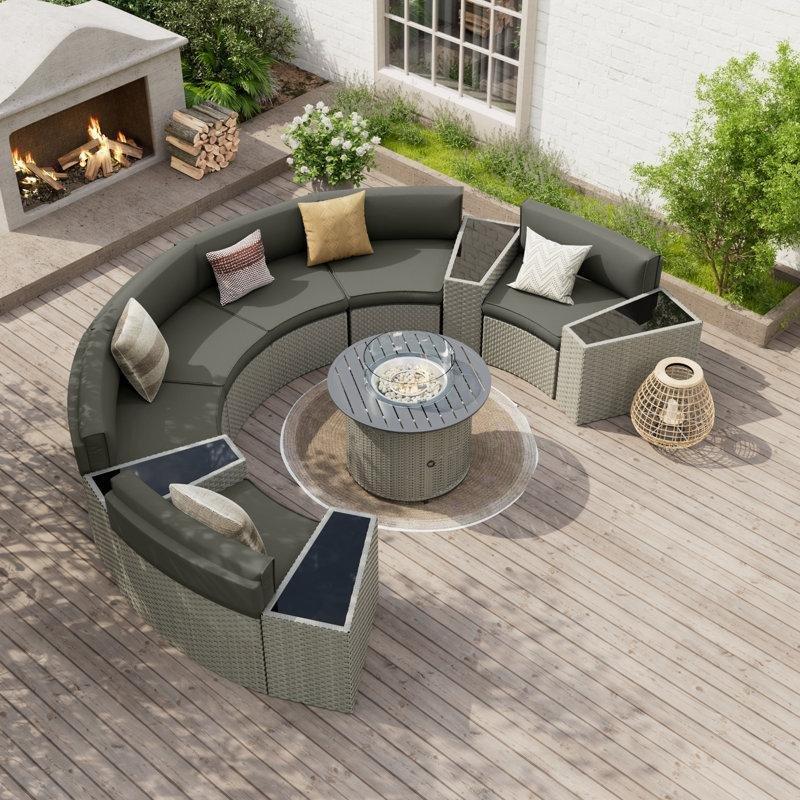 Gri Rattan Modüler Kavisli Ateş Çukurlu 6 Kişilik Bahçe Takımı - 211385