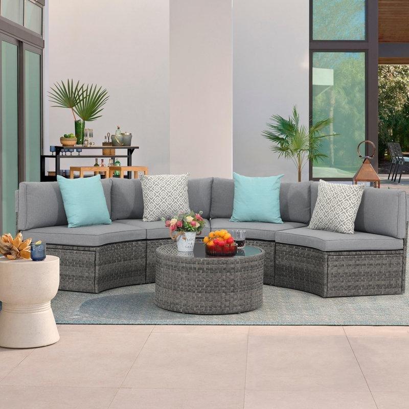 Gri Rattan Modüler Yarım Ay Tasarımlı 4 Kişilik Bahçe Takımı - 210501