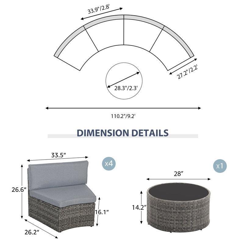 Gri Rattan Modüler Yarım Ay Tasarımlı 4 Kişilik Bahçe Takımı - 210501