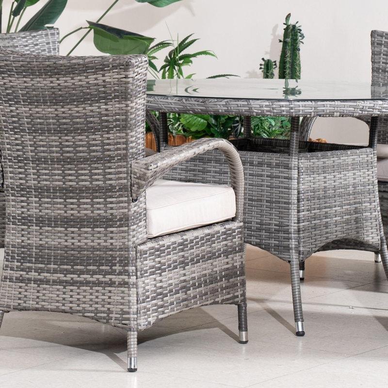 Gri Rattan Şemsiye Delikli Minderli 4 Kişilik Bahçe Masa Takımı - 120 cm - 216085