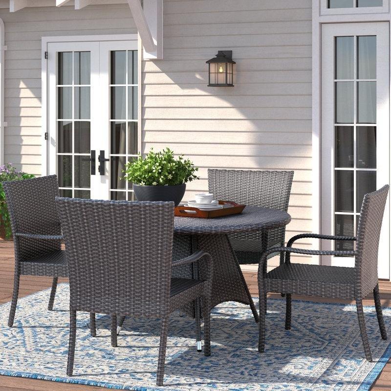 Gri Rattan Şemsiye Delikli Yuvarlak Masalı 4 Kişilik Bahçe Masa Takımı - 213975