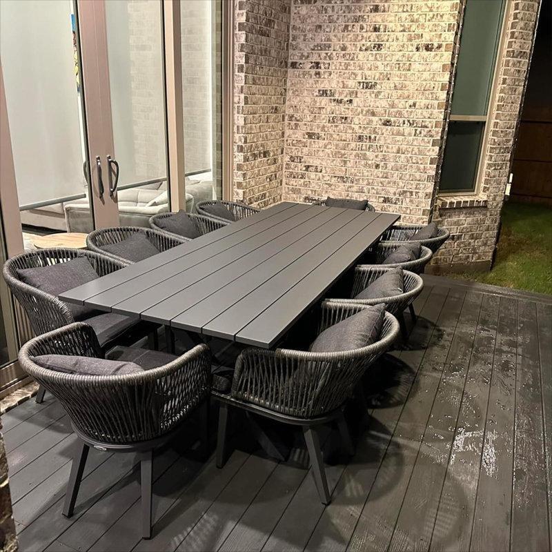 Gri Rattan ve Alüminyum 10 Kişilik Minderli Dikdörtgen Bahçe Masa Takımı - 215721