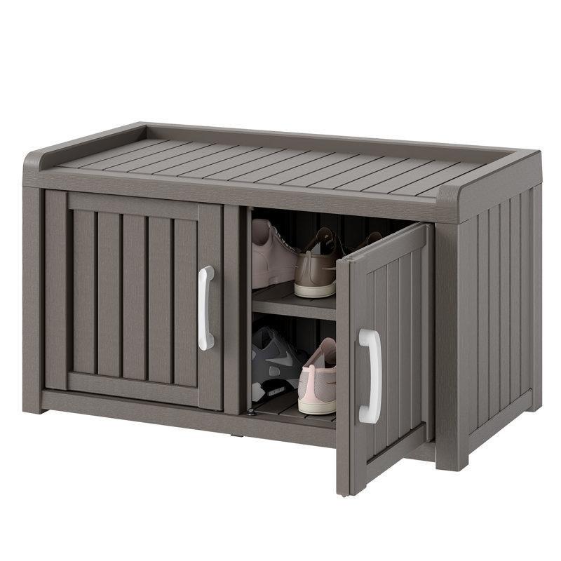 Gri Reçine İç ve Dış Mekan Uyumlu Banklı Kapaklı Ayakkabılık - 81 cm - 228467