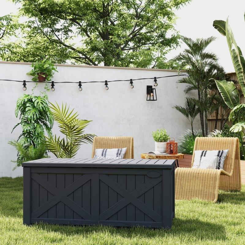 Gri Reçine Kilitlenebilir 568 Litre Kapasiteli Bahçe Dolabı - 144x68x61 cm - 163495