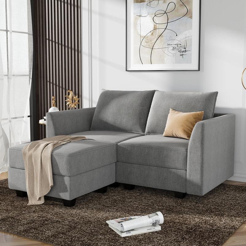 Gri Saklama Alanlı Modüler Yönü Değiştirilebilir L Köşe Koltuk - 156x142 cm - 193548