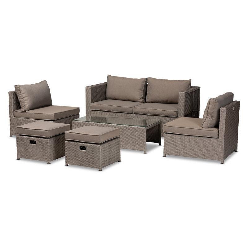 Gri Sentetik Rattan Cam Tablalı 6 Kişilik Suya Dayanıklı Minderli Bahçe Takımı - 208924