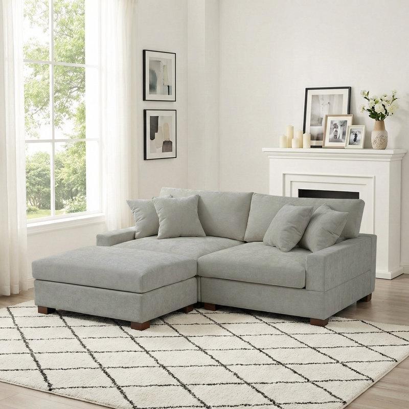 Gri Şönil Kumaş Ayarlanabilir Başlıklı Modüler Köşe Koltuk Takımı - 208x174 cm - 192584