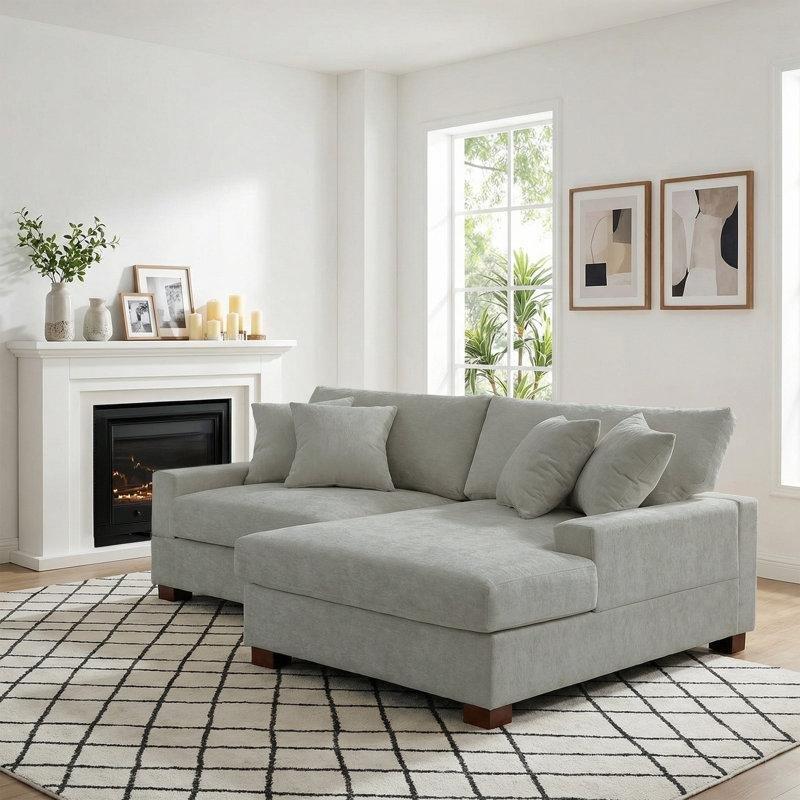 Gri Şönil Kumaş Ayarlanabilir Başlıklı Modüler Sağ Köşe Koltuk Takımı - 208x158 cm - 194239