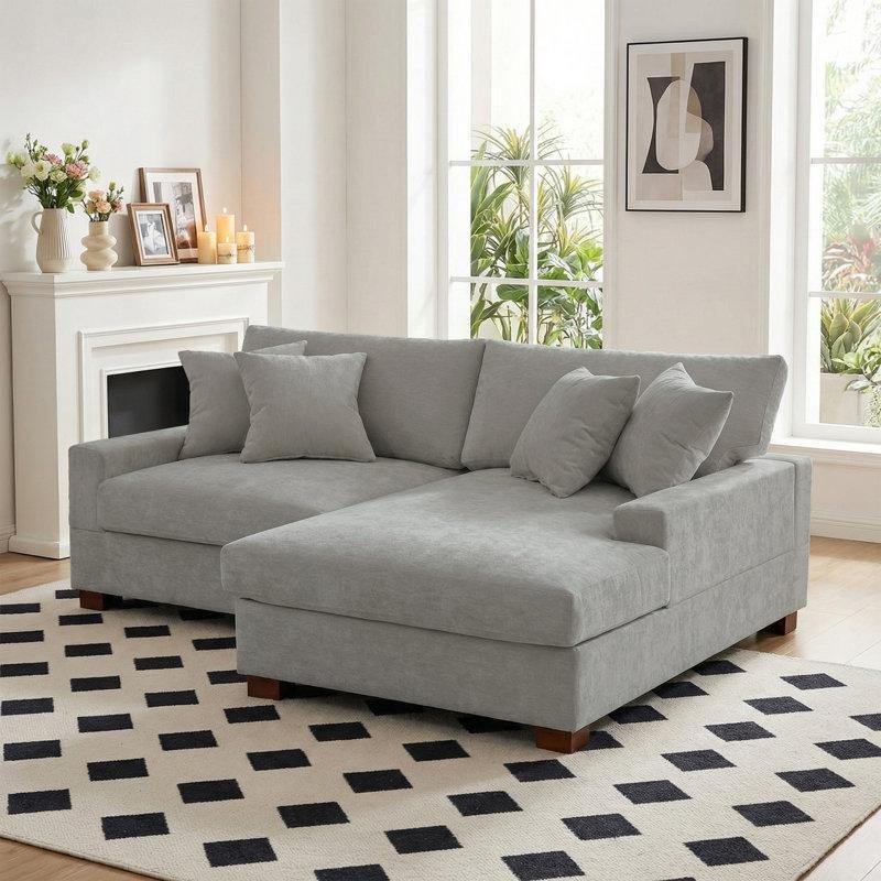 Gri Şönil Kumaş Ayarlanabilir Başlıklı Modüler Sağ Köşe Koltuk Takımı - 208x158 cm - 194239