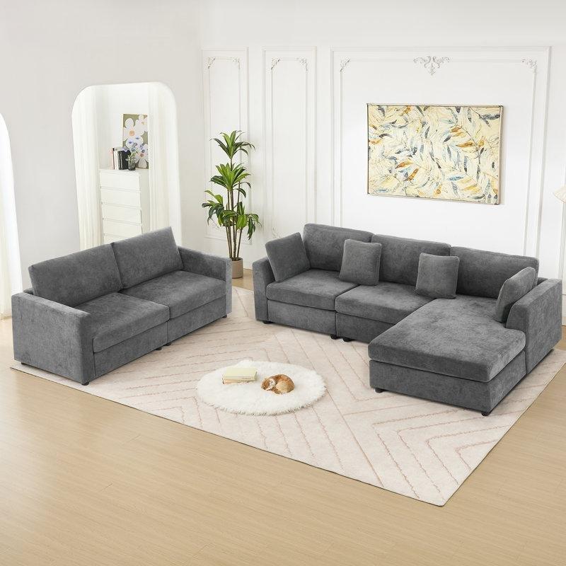 Gri Şönil Kumaş Modüler L Koltuk Takımı - 192341