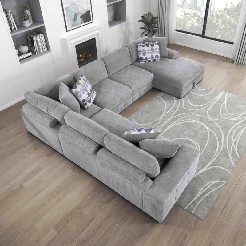 Gri Şönil Kumaş Yataklı ve Sandıklı U Köşe Koltuk Takımı - 364x285 cm - 194449