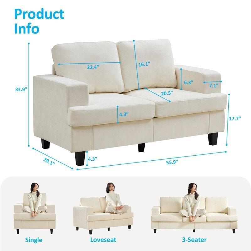 Gri Şönil Masif Ahşap Modern İkili Koltuk - 142 cm - 205986