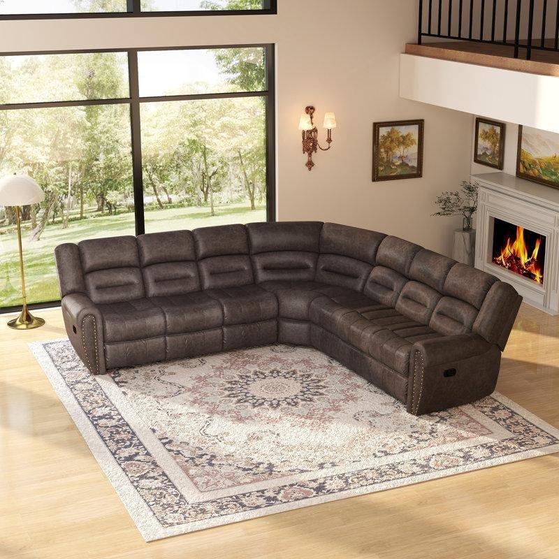 Gri Suni Deri Manuel Yatma Mekanizmalı Zımba Detaylı Köşe Koltuk Takımı - 193647