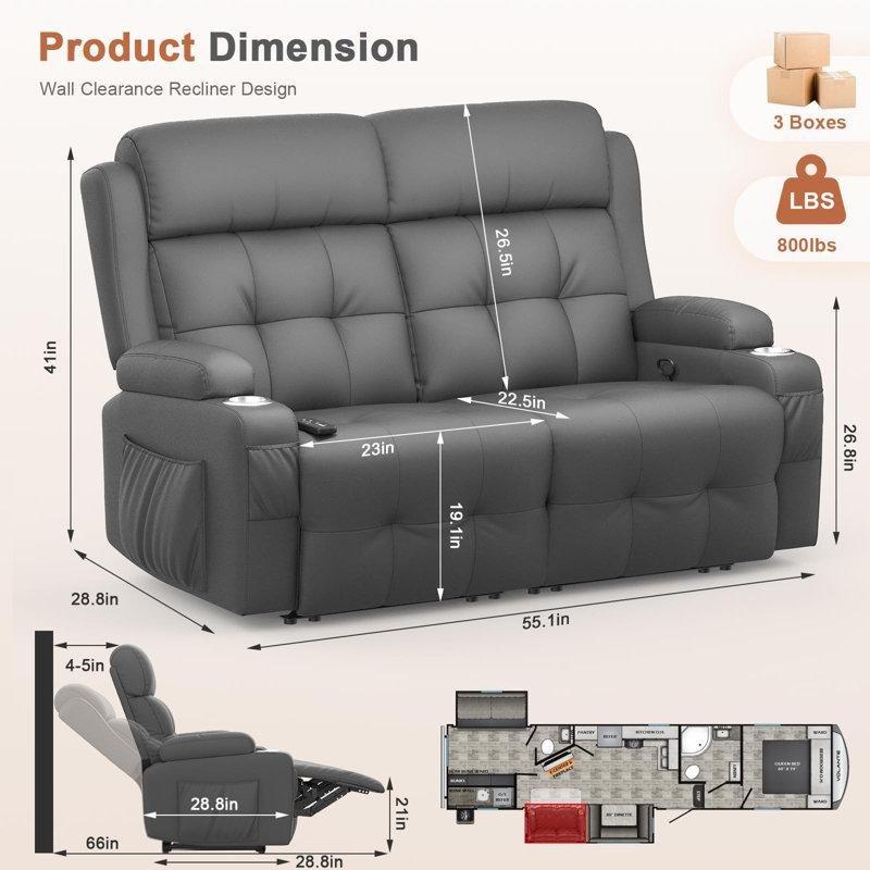 Gri Suni Deri Masajlı Yatar İkili Koltuk - 140 cm - 205932